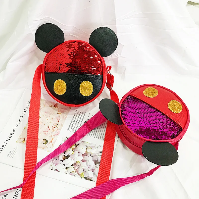 

Kindergarten Mickey Minnie Shoulder Bag Plush Backpack Child New Creative Sequins Decorative Backpack Crossbody Boy & Girl Bag