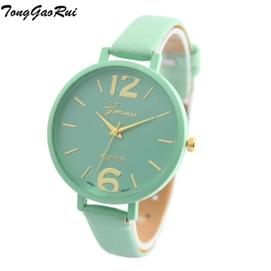 Великолепный дизайн зеленый Relojes HOMBRE Женева Для женщин Искусственная кожа аналоговые кварцевые наручные часы