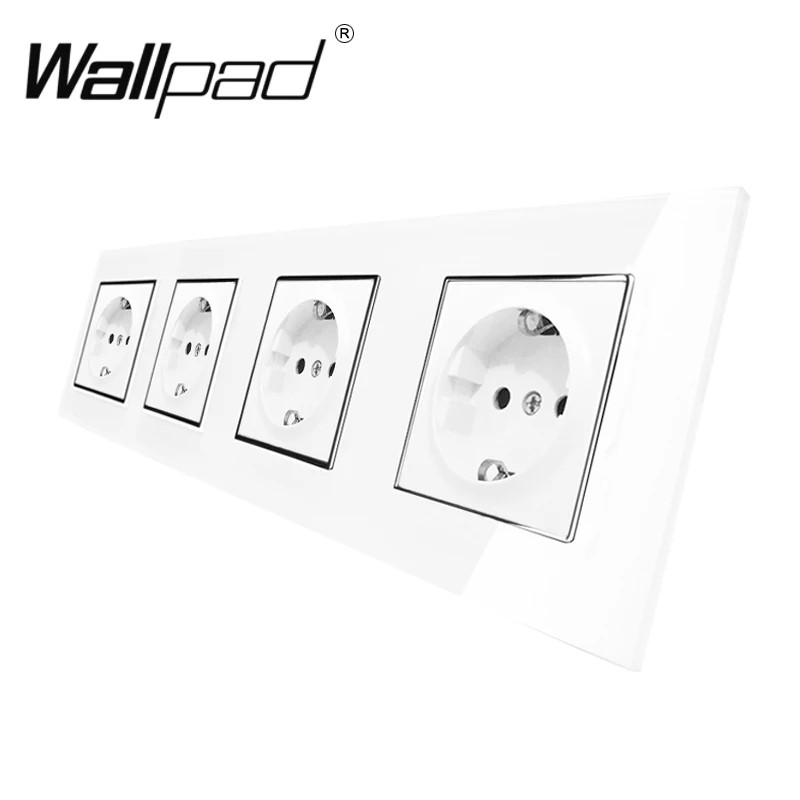 

Quadruple EU Socket CE Wallpad Luxury White Crystal Glass EU Socket 4 Frame 16A Plug EU Wall Socket with Cap Claws Mount