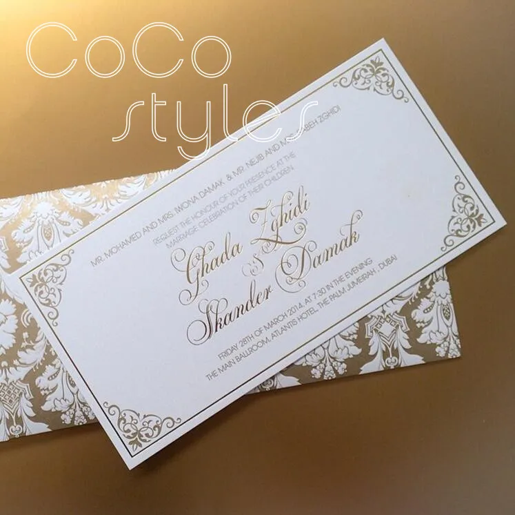 Cocostyles bespoke vintage gold foiling invitation card with match envelope for arab wedding invitations | Дом и сад