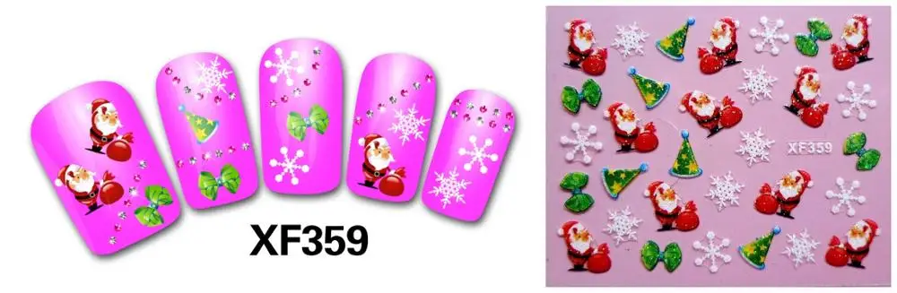 Счастливого Рождества 3D дизайн наклейки для ногтей обратно клей наклейки для ногтей Советы красоты DIY - Цвет: XF359