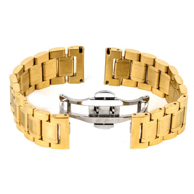 Shellhard New High Quality Silver Black Rose Gold Watchband Stainless Steel Butterfly Clasp Buckle Straight End Watch Band Strap