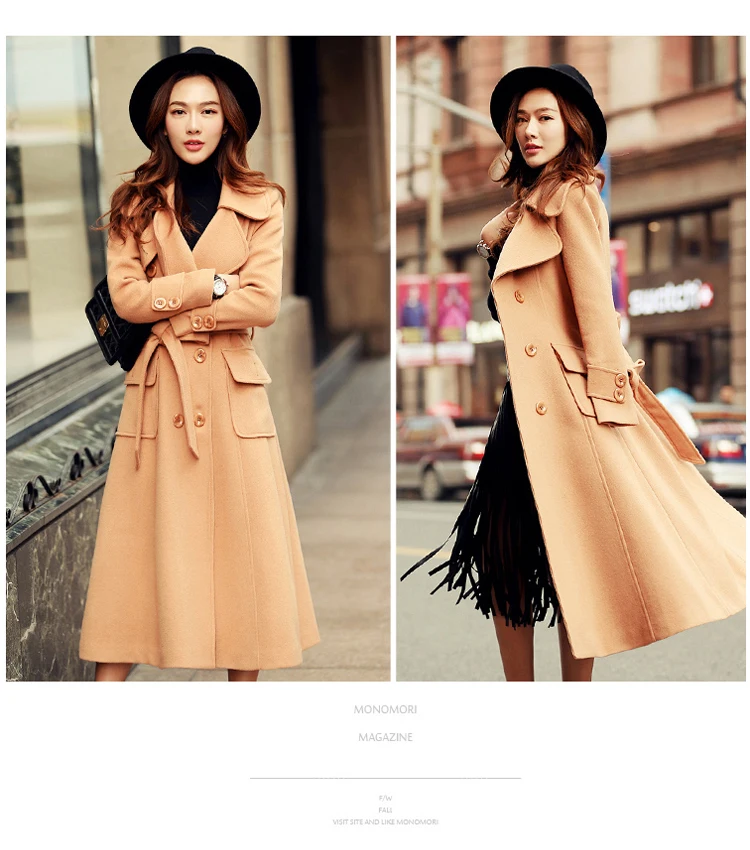 Новинка, британское осенне-зимнее женское одноцветное шерстяное кашемировое длинное пальто, Макси женское пальто с поясом, Casacos Manteau Femme XH594