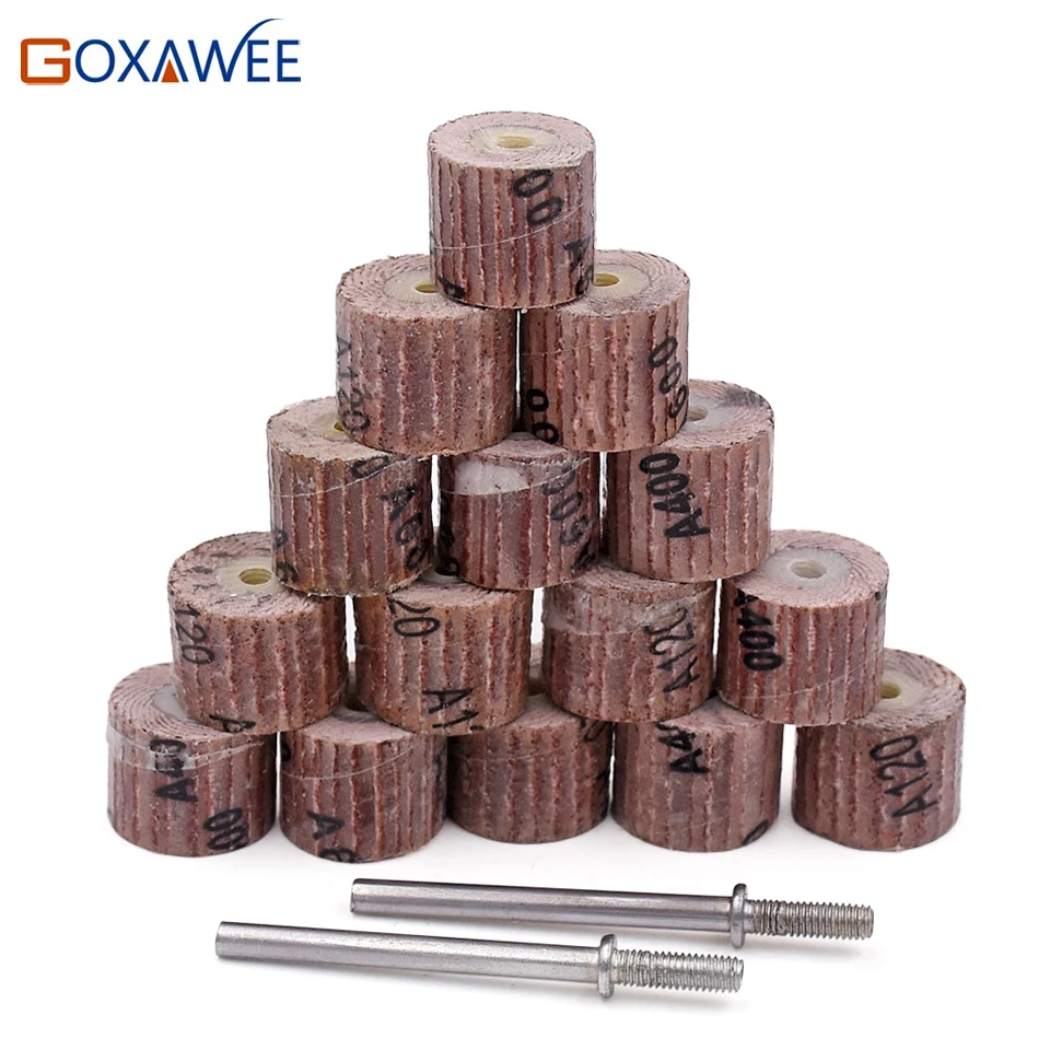 10pcs Emery Cloth 80120240400600# Abrasive Sandpaper 12mm Grinding Flap Wheel Brushes for woodworking disc with 2 mandrel2