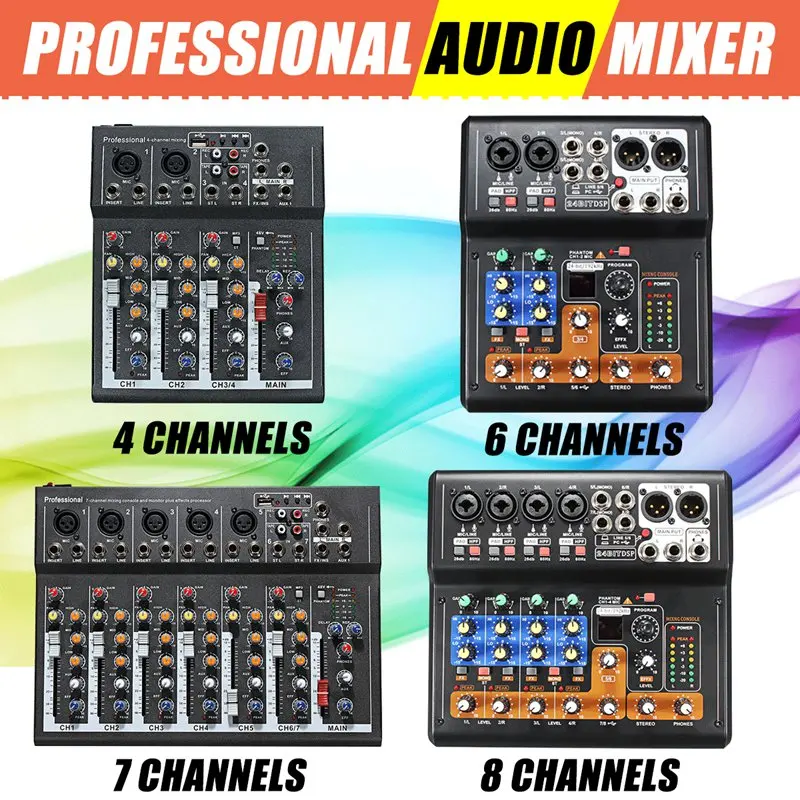 4/6/7/8 Channel Mini Portable 48V Professional Live Studio Audio Mixer Sound USB DJ Mixing Console For Karaoke KTV Match Party цена 4/6/7/8 Channel Mini Portable 48V Professional Live Studio Audio Mixer Sound USB DJ Mixing Console For Karaoke KTV Match Party цены онлайн
