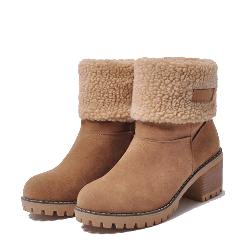 Tanie 2018 nowych kobiet buty zimowe śnieg buty pluszowe ciepłe buty damskie Plus rozmiar kwadratowe wysokie obcasy buty damskie kobieta Botas Mujer WSH3133