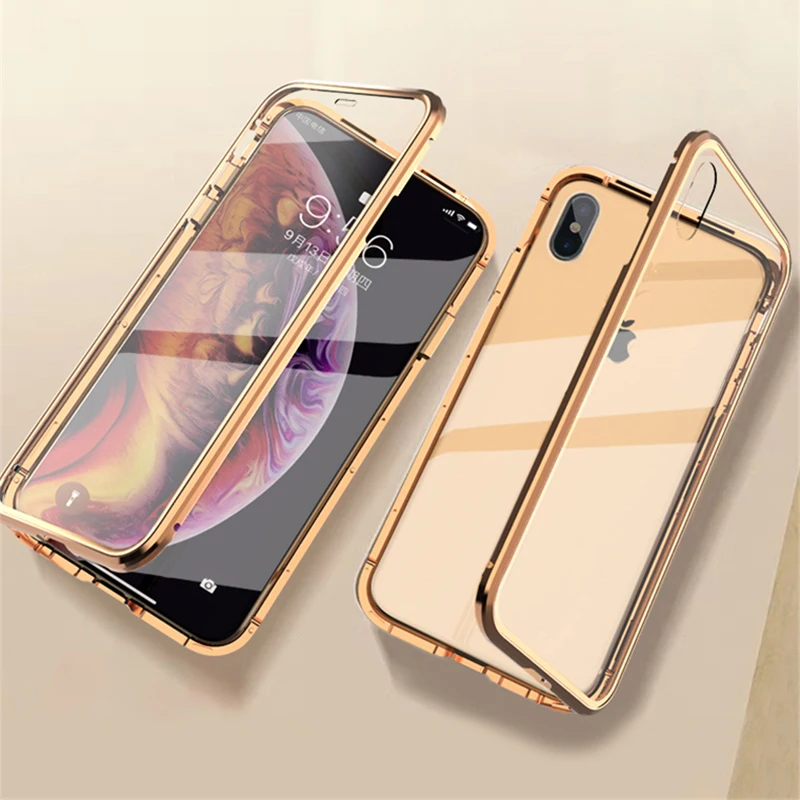 360 Полный чехол Магнитный чехол для телефона для iPhone 11 XS MAX XR XS 8 8 Plus Алюминиевый металлический бампер для iPhone 7 6 6S стеклянный чехол