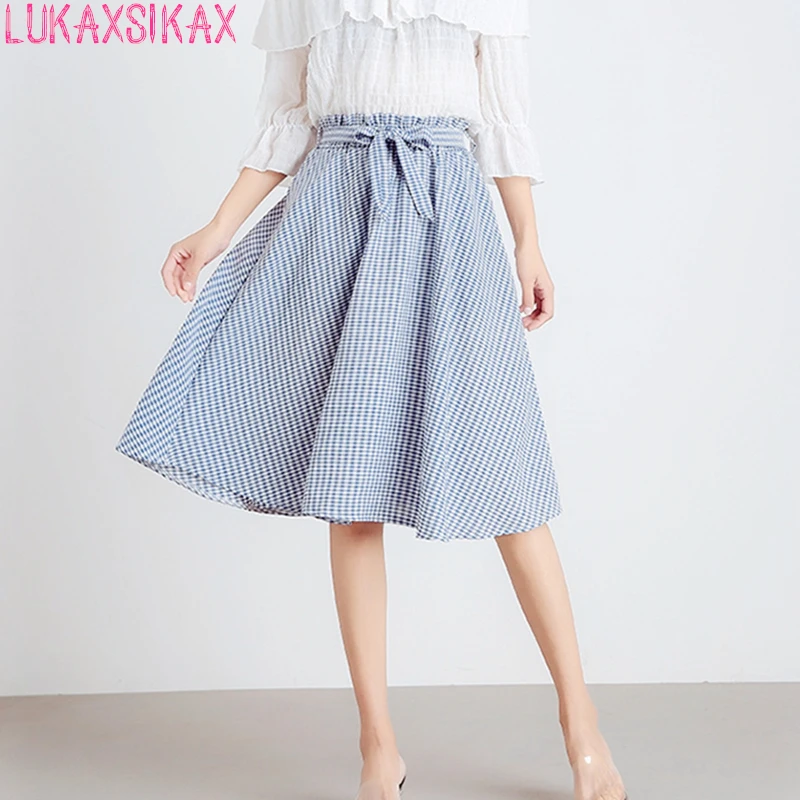 New Arrival 2018 Summer Women Skirt Korean Style High Waist A Line Midi