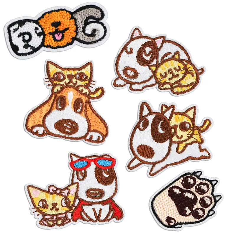 

Iron on Patches for Clothing Embroidery Dog Patch on Clothes Stickers Sew on Cloth Badge Cat Cartoon Children DIY Bag Repair