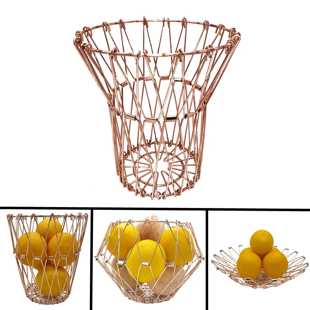 

2018 New Folding Fruit Basket Fruit Plate Multiple Shape Change Metal Storage Basket #NE1018