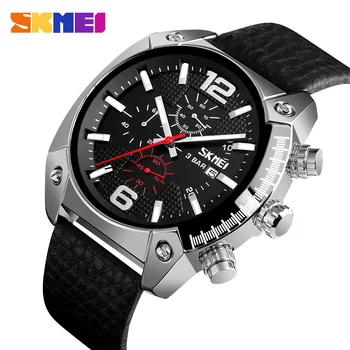 

2019 SKMEI Mens Watches Top Brand Luxury Sports Watches Gold Quartz Clock Men Genuine Leather Man Wristwatch Relogio Masculino