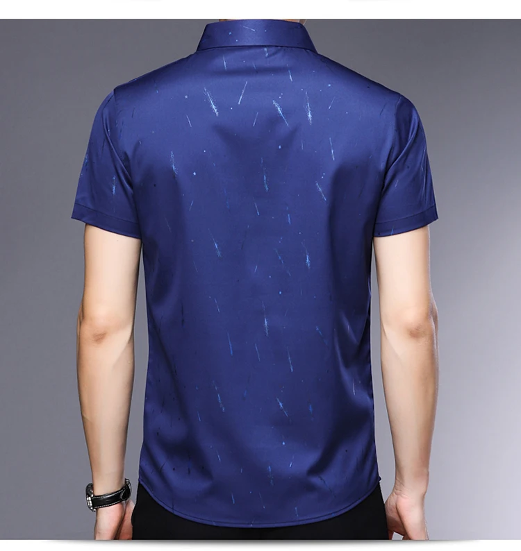 Miacawor Новая летняя рубашка с короткими рукавами для мужчин с модным принтом Camisa Social Slim Fit повседневные рубашки Camisa Masculina мужская одежда C483