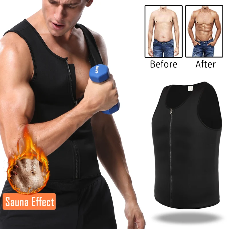 

Men Sweat Waist Trainer Tank Top Vest Weight Loss Neoprene Workout Shirt Sauna Vest Hot Sweat Body Shaper Tummy Fat Burning