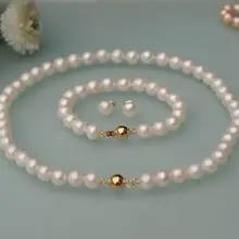 Стиль Природный благородный jewelry9-10mm Белый пресной воды Жемчужное Ожерелье Серьги Браслета(C0322