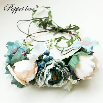 

Wedding Bride Big Rose Flower Crown Hairband Wedding Flower Headband Garland Festival Flower wreath Elastic Hair Accessories