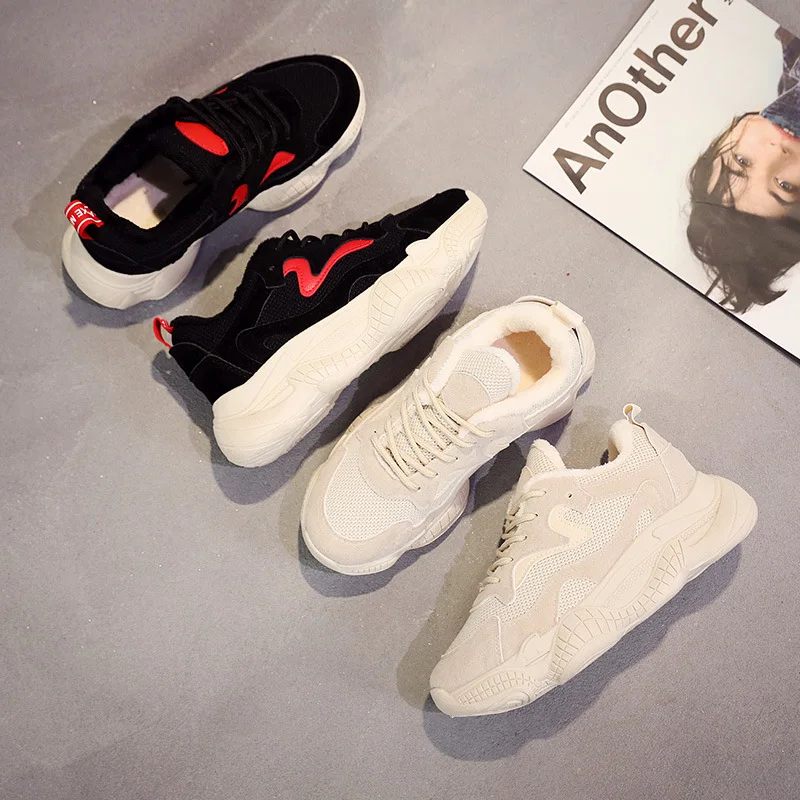 

Breathable Air Mesh Women Casual Shoes 2019 winter Woman Sneakers Shoes Fashion Ladies Lace Up Flat Outdoor Shoes Plus velvet