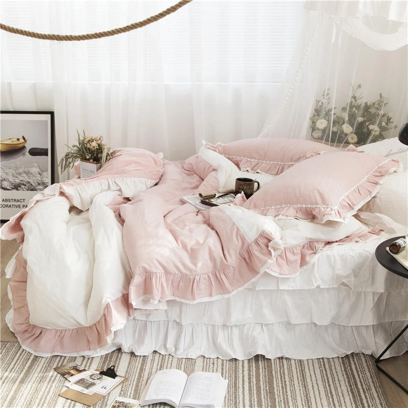 Комплект постельного белья в стиле принцессы; Комплект постельного белья для девочек; хлопковое постельное белье; пододеяльник; юбка; наволочка с кружевом; Комплект постельного белья