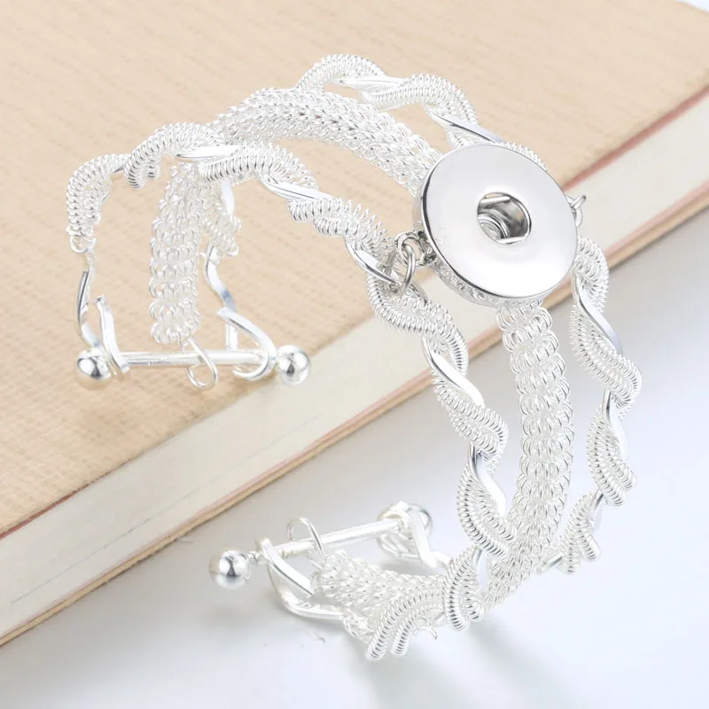 

18MM Snap Button Jewelry Women Metal Bangle Elasticity Bracelet Retro Silver Color Charms Bangles Cuff Snap Jewelry 3603