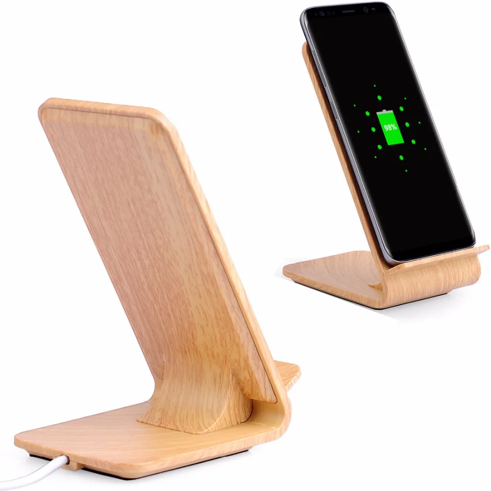 Wood Grain Wireless Charger,Quick Charging Dock Stand for iPhone X XS