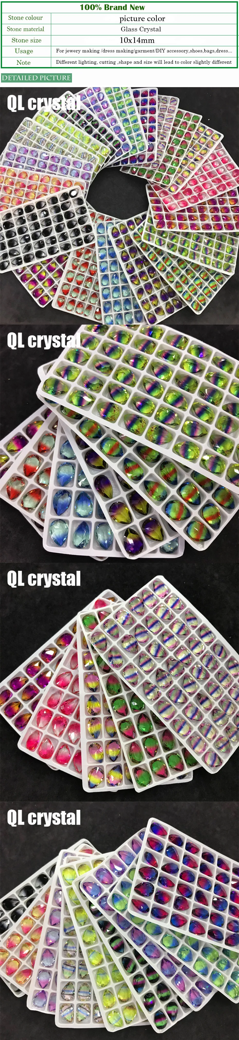 QL Хрустальный турмалин, стеклянный кристалл 10x14 мм, каплевидный камень для поделок, сумки для одежды, обуви, аксессуары для ювелирных изделий