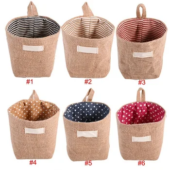 

Cotton Linen Flax Hanging Bag Small Items Lined Storage Hamper Basket Random Colors Delivery Foldable Gadget