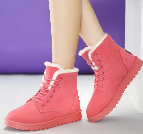 

2018 fashion casual winter warm lace short boots plus velvet thick cotton big children's shoes