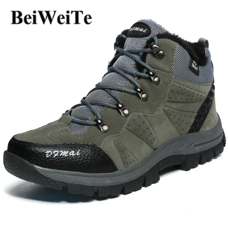 

BeiWeiTe Winter Mens Warm Hiking Boots High Top Fur Lined Trail Trekking Sneakers For Men Antiskid Walking Hunting Outdoor Shoes