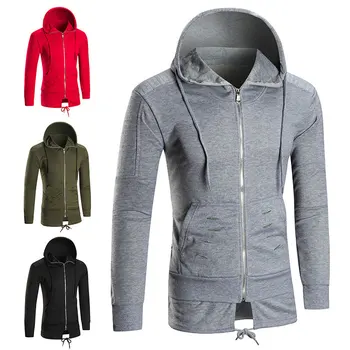 

Simple Fashion Spring Autumn Men Sweat Shirt Solid Color Drawstring Coat Zipped Cardigan Man Casual Outwear H8