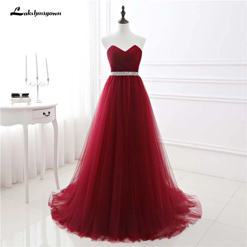 

Burgundy Evening Dress A Line Backless Prom Dress Crystal Beading Evening Gown Robe De Soiree 16422