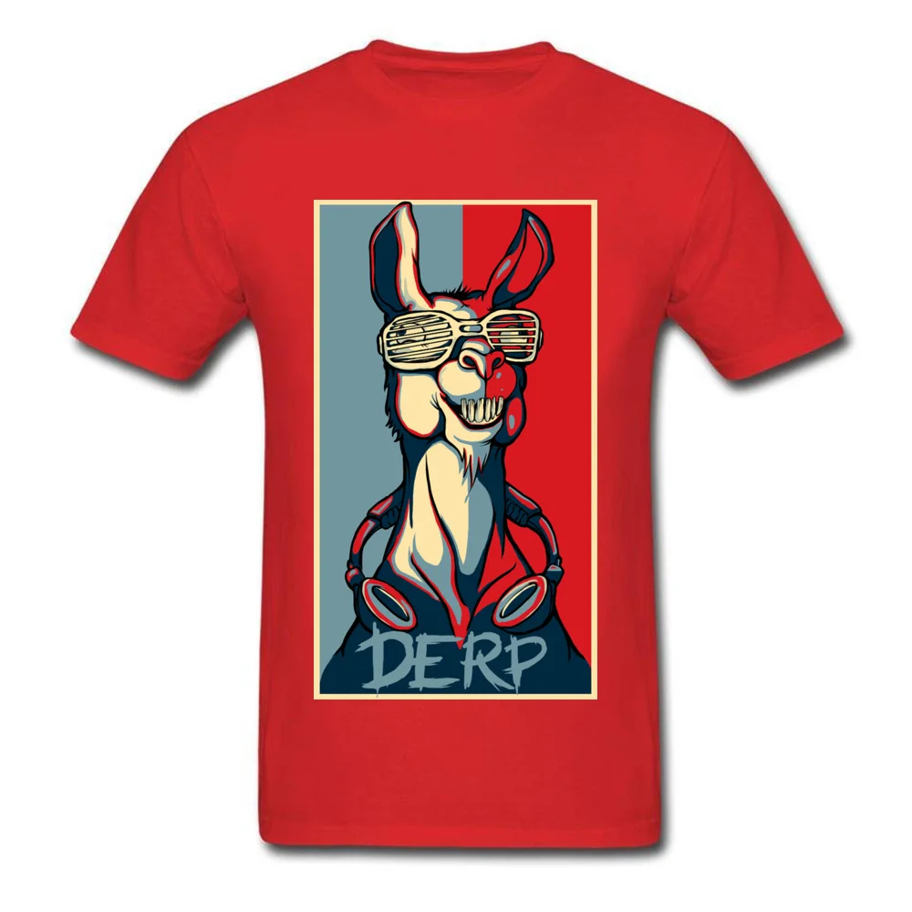 Casual Derp Llama Design Short Sleeve Lovers Day Tees Hip Hop Round Neck 100% Cotton Tee-Shirt Man T-shirts Top Quality Derp Llama red