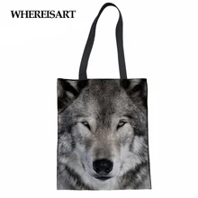 WHEREISART крутая женская сумка через плечо с принтом волка, Экологичная складывающаяся сумка-тоут, женская сумка из эко-ткани, большая сумка
