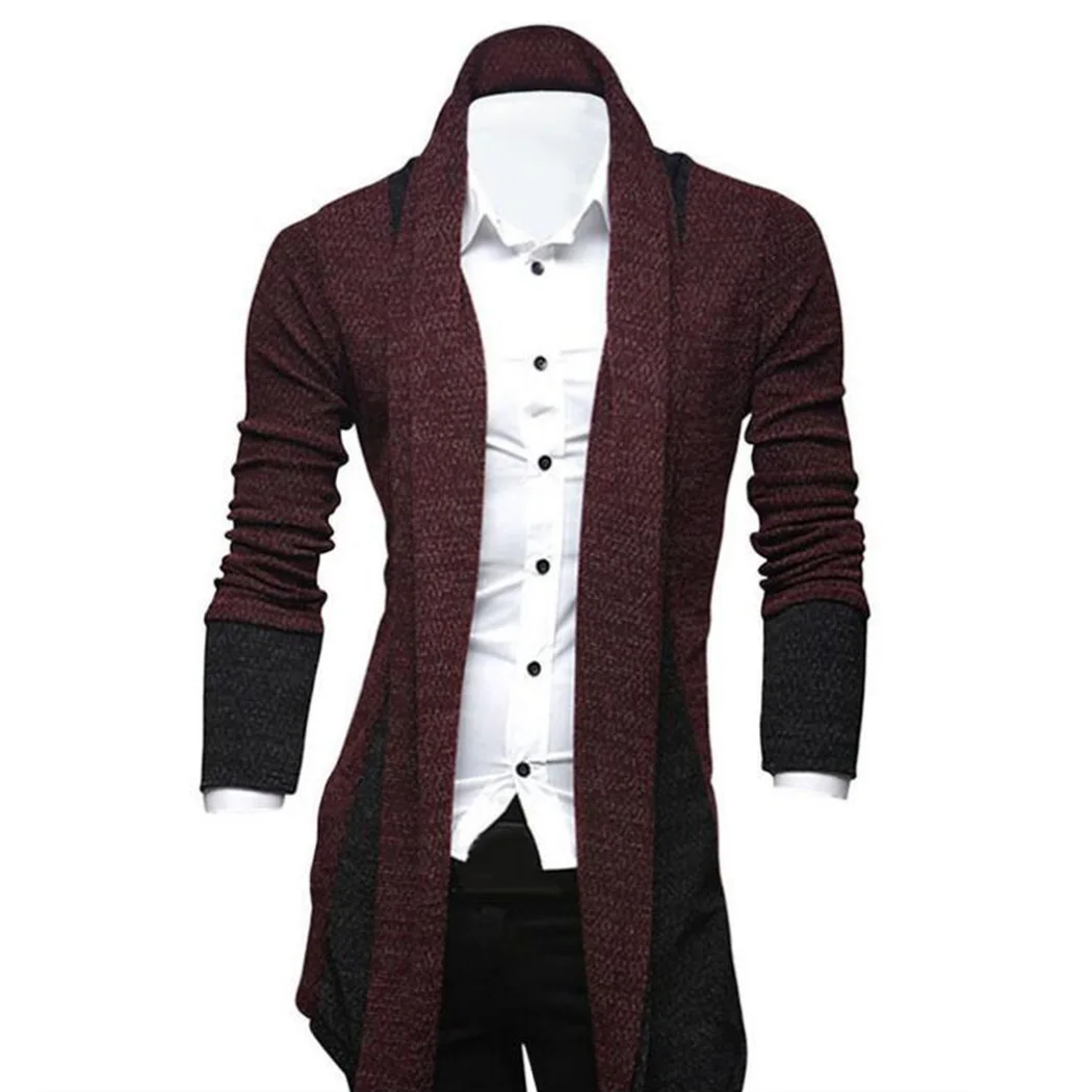Корейский стиль, мужской свитер, куртки с длинным рукавом, тонкая ветровка, шерстяные кардиган свитера, вязаные Лоскутные мужские пальто размера плюс
