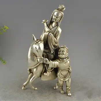 

China Collectible Old Handwork Carving Miao Silver Wang zhaojun travel Statue