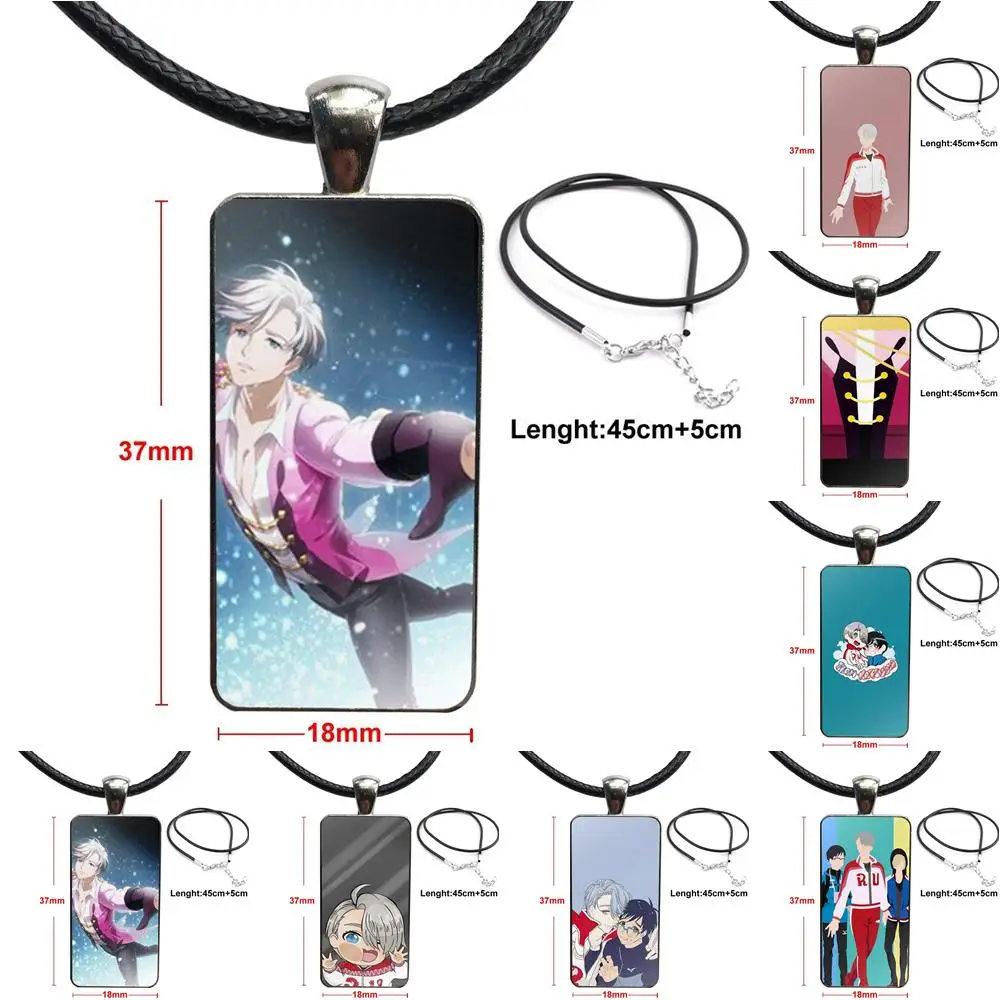 Skating Anime Yuri On Ice Victor Nikiforov For Schoolgirl Maxi Glass Cabochon Pendant Necklace Rectangle Fashion | Украшения и