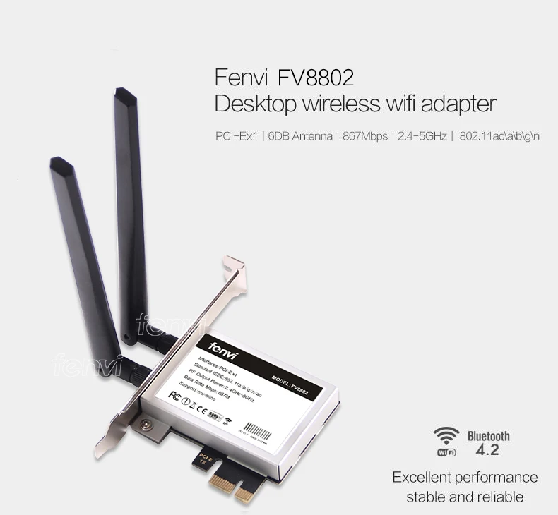 Fenvi беспроводной-AC 8265 867 Мбит/с 802,11 AC двухдиапазонный Настольный PCI-E WiFi адаптер PCI Express карта для Intel 8265AC+ Bluetooth 4,2