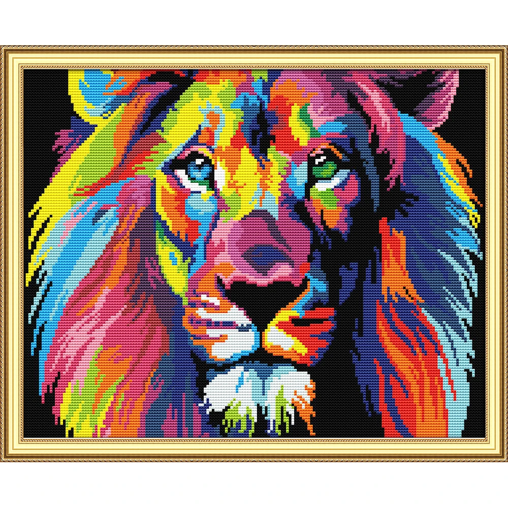 Everlasting love Coloured lion chinese Cross stitch kits Ecological cotton stamped printed 11 14CT DIY gift Christmas decoration