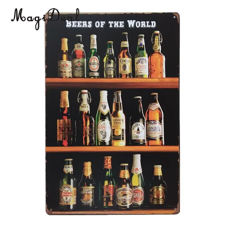MagiDeal Waterproof Vintage Tin Sign Bar BEER WORLD Home Club Wall Decor Fashionable Design Retro Metal Art Poster Wall Sticker