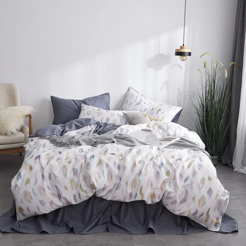 bedding set 7 Лист Цветочные птицы пододеяльник набор потертый темно-синий Египетский хлопок Простыня 4 шт. постельных принадлежностей со скрытой Подушка на молнии sham - Цвет: bedding set 7