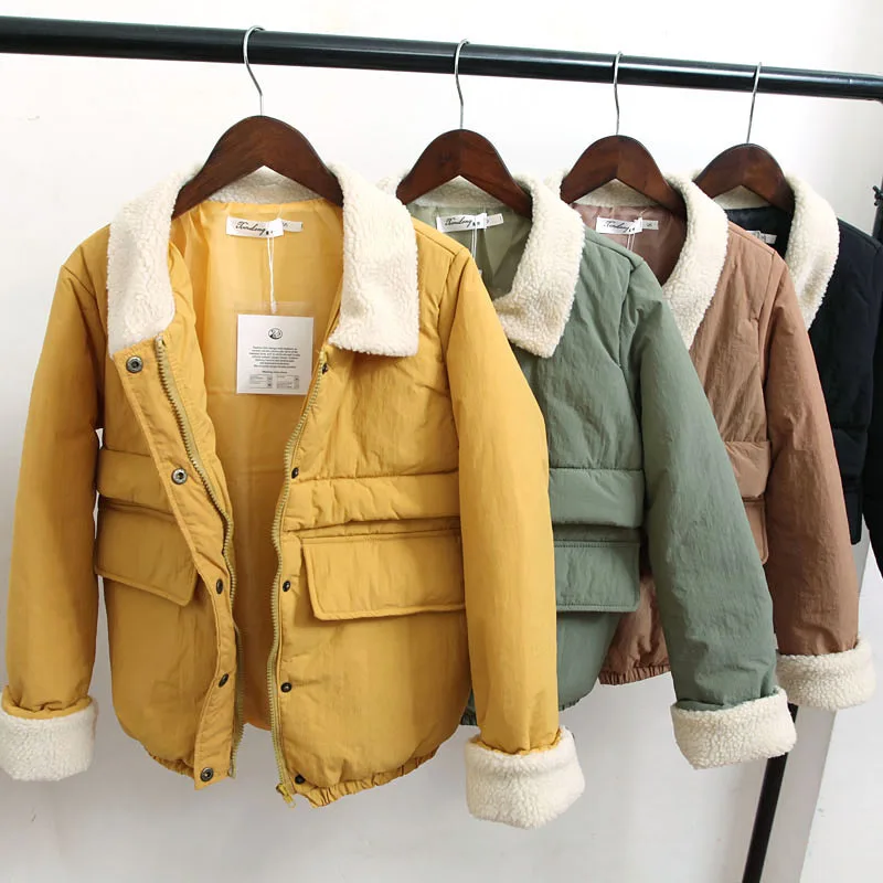 down puffer coat High Quality Wool Women Parkas Turn-down Collar Winter Short Coats Cotton Brown Vintage Jackets Fashion Coats Lu11 35 black puffer