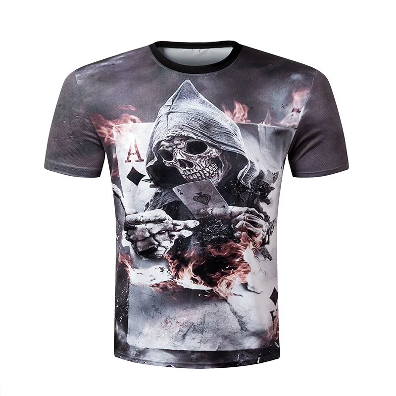 ZOOTOP BEAR New design skull poker print Men short sleeve T shirt 3d t-shirt casual breathable t-shirt plus-size tshirt homme
