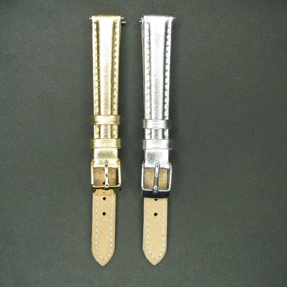 12mm Silver Calf Genuine Leather Watchband Watch Band Gold Watch Strap