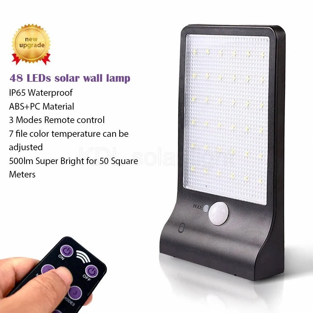 

48 LED Solar Light Three Modes Black White Waterproof Outdoor Garden Wall Fence Lamp With rotate bracket remote control street