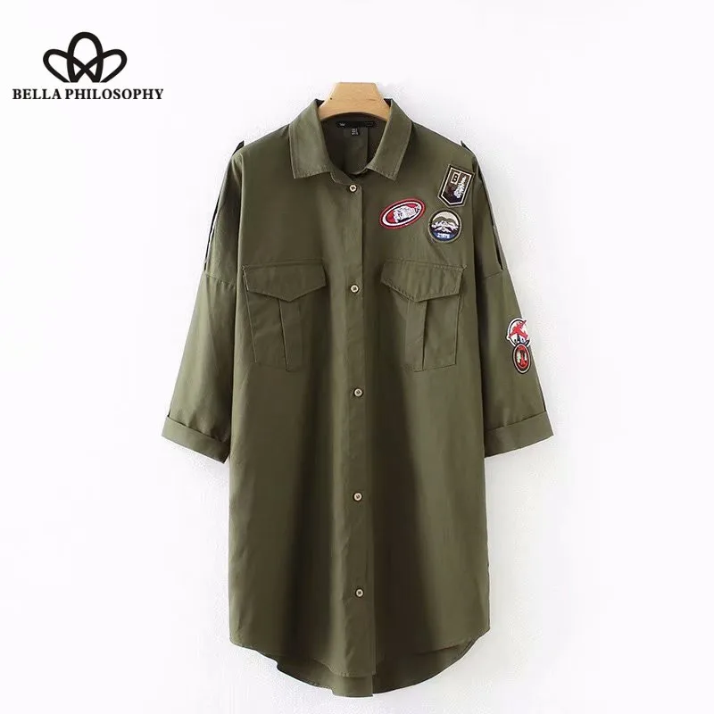 Wonder 2018 autumn vintage long sleeve patch splicing loose shirtdress mini dress female vestidos casual brand business dresses