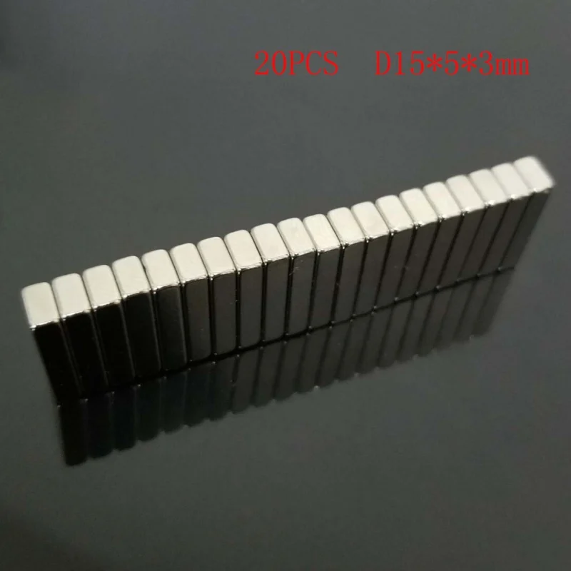 

20pcs Square Thin Neodymium Magnets 15x5x3 mm Super Strong Cuboid Block Rare Earth Fridge Magnets Magnetic Materials
