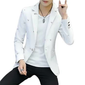 

Men slim fit blazer 2019 Spring Autumn Classic Single buckle Korean printing Business Casual handsome Youth fashion suit Jacket