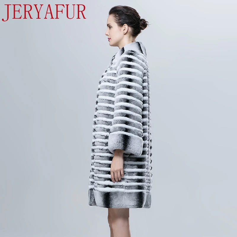 JERYAFUR2017 Русская женская зимняя шуба пальто с мехом кролика рекс лисы одежда