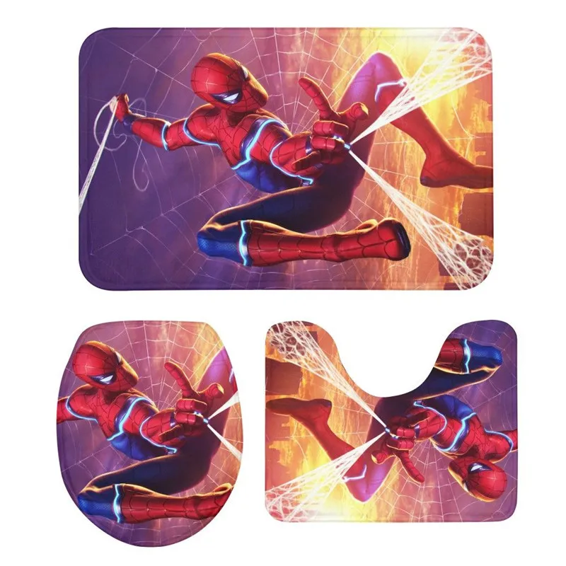 

3Pcs Toilet Seat Mat Suit Marvel Spiderman 3D Printing Carpet Non-Slip Suction Grip Bath Mat Bathroom Kitchen Doormats Home Deco
