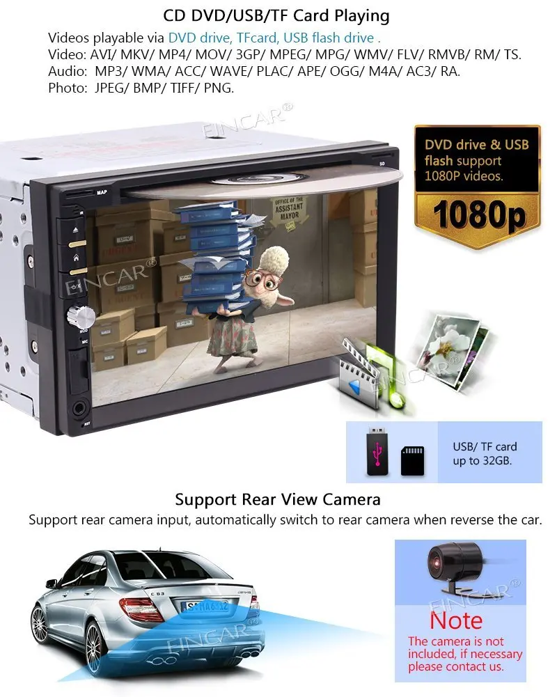 Flash Deal EinCar Wireless Rear Camera 7" 2Din Touchscreen in Dash Bluetooth Car Stereo Automotive DVD Player 1080P Video Audio Head Unit 4