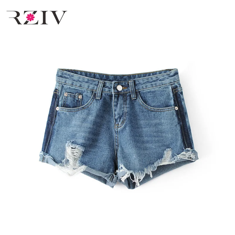 RZIV 2017 font b women b font jeans casual solid color plus jeans hole denim shorts