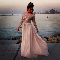 2015 великолепная кристалл бисера пром платья совок с длинными рукавами вечерние платья игристое ну вечеринку платье свадебные платья феста